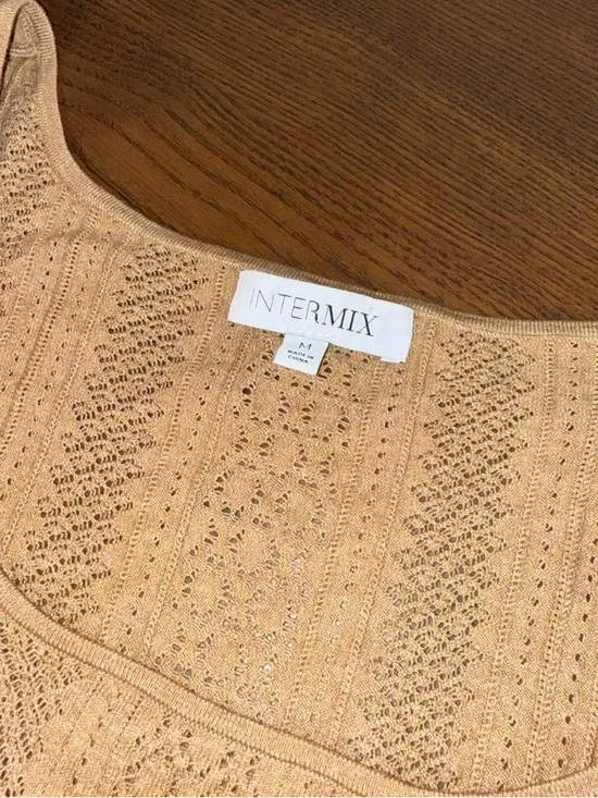 INTERMIX Camel Eyelet Knit Crop Tank - Picture 2 of 8